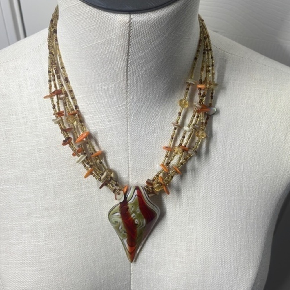 Vintage CG Multi Strand Art Glass Pendant Necklace